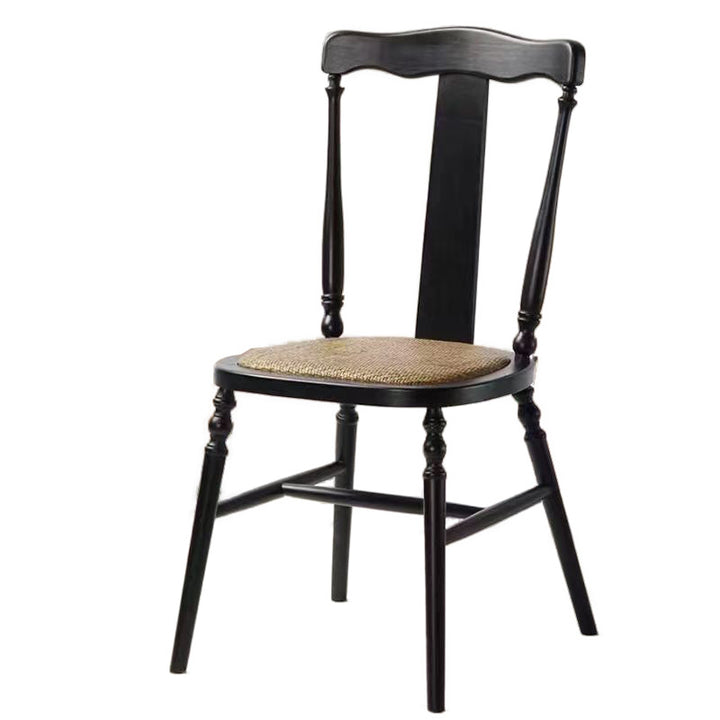 Respaldo de silla de comedor vintage tradicional cuadrado de ratán y madera de caucho para comedor 