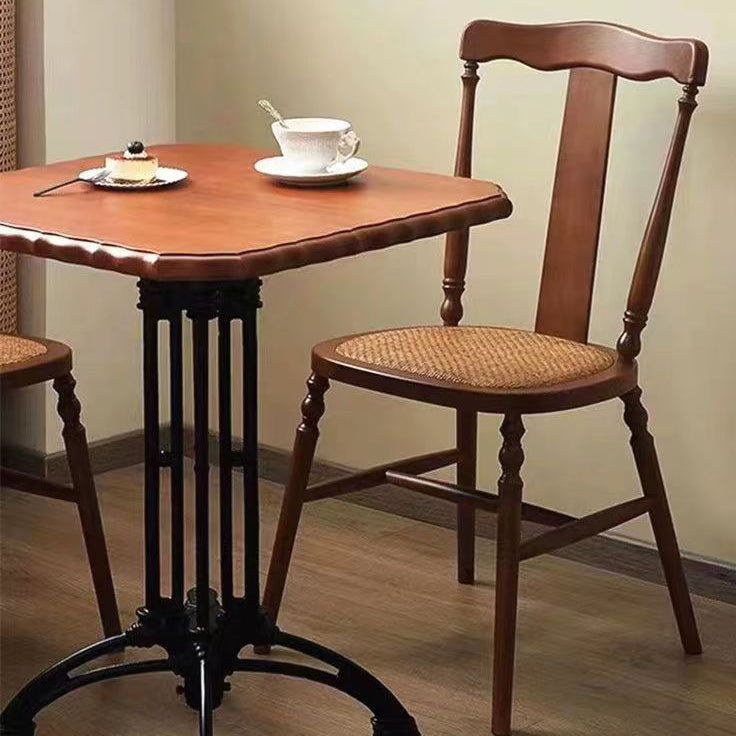 Respaldo de silla de comedor vintage tradicional cuadrado de ratán y madera de caucho para comedor 
