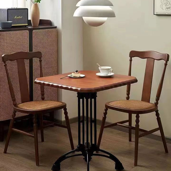 Respaldo de silla de comedor vintage tradicional cuadrado de ratán y madera de caucho para comedor 