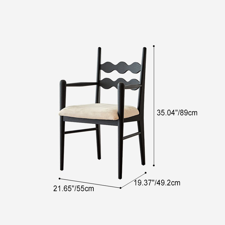 Traditional Vintage Square Red Oak Velvet Plywood Dining Chair Backrest Armrest For Dining Room