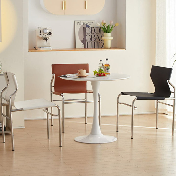 Modern Minimalist Rectangular Saddle-Style Faux Leather Stainless Steel Frame Dining Chair For Dining Room