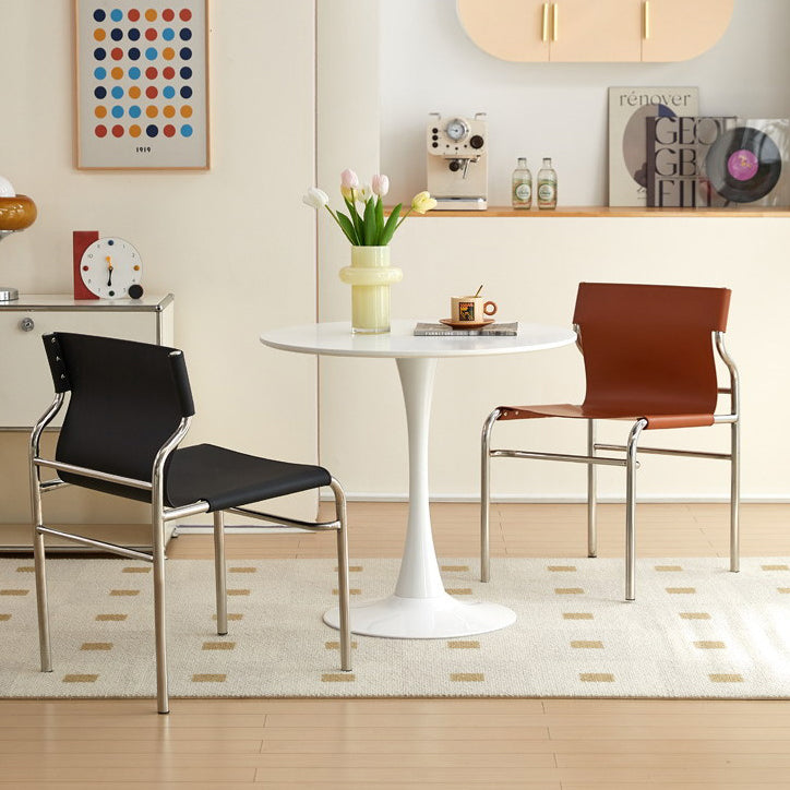 Chaise de salle à manger rectangulaire minimaliste moderne en cuir avec cadre en fer pour salle à manger 
