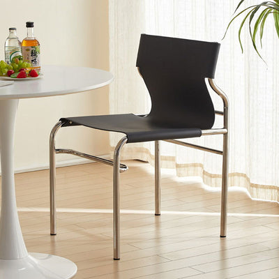 Chaise de salle à manger rectangulaire minimaliste moderne en cuir avec cadre en fer pour salle à manger 