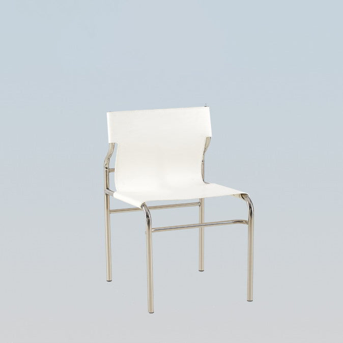 Moderner minimalistischer Esszimmerstuhl mit rechteckiger Form aus Kunstsattelleder und Edelstahlrahmen für das Esszimmer 