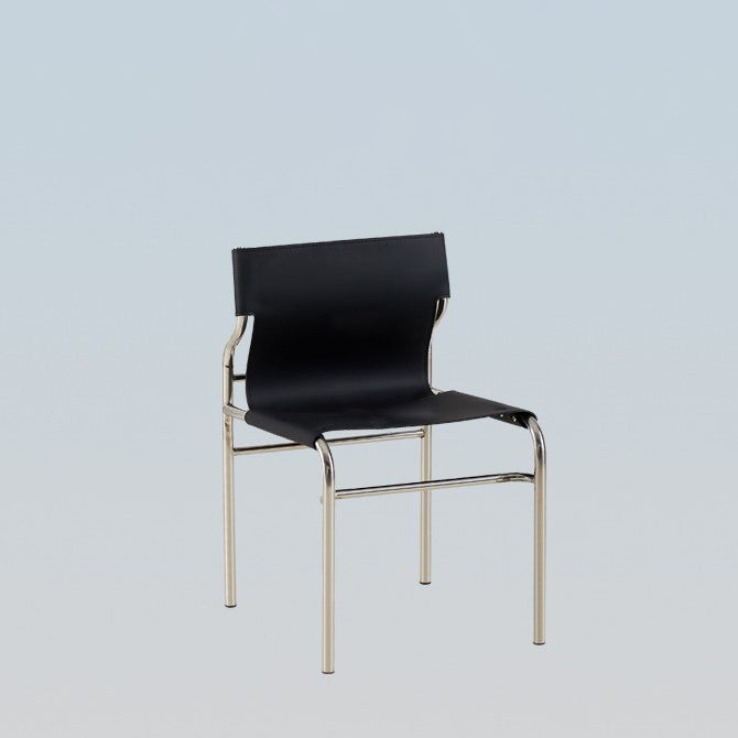 Moderner minimalistischer Esszimmerstuhl mit rechteckiger Form aus Kunstsattelleder und Edelstahlrahmen für das Esszimmer 