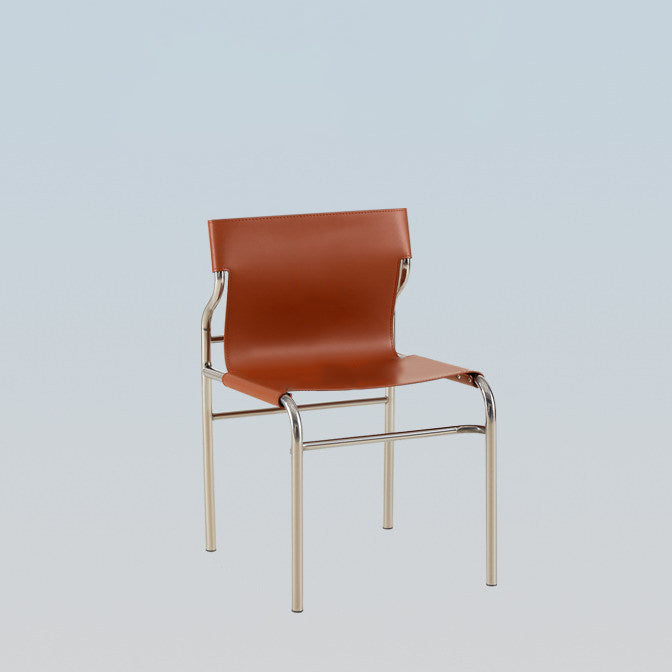 Moderner minimalistischer Esszimmerstuhl mit rechteckiger Form aus Kunstsattelleder und Edelstahlrahmen für das Esszimmer 