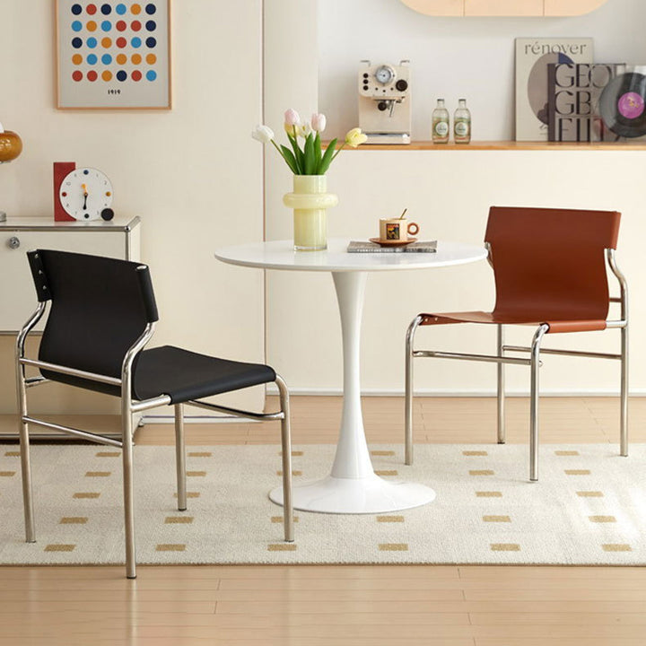 Modern Minimalist Rectangular Saddle-Style Faux Leather Stainless Steel Frame Dining Chair For Dining Room