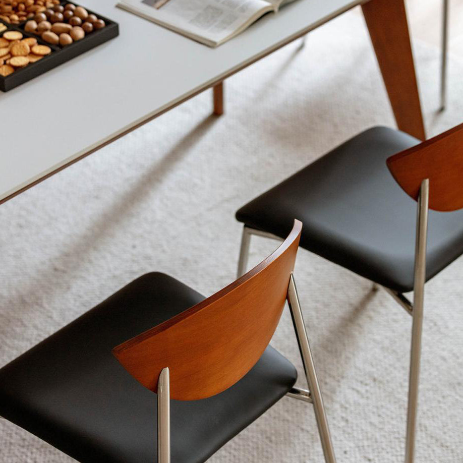 Contemporary Retro Square Flying Bird Chair PU Leather Bent Plywood Iron Dining Chair Backrest For Dining Room