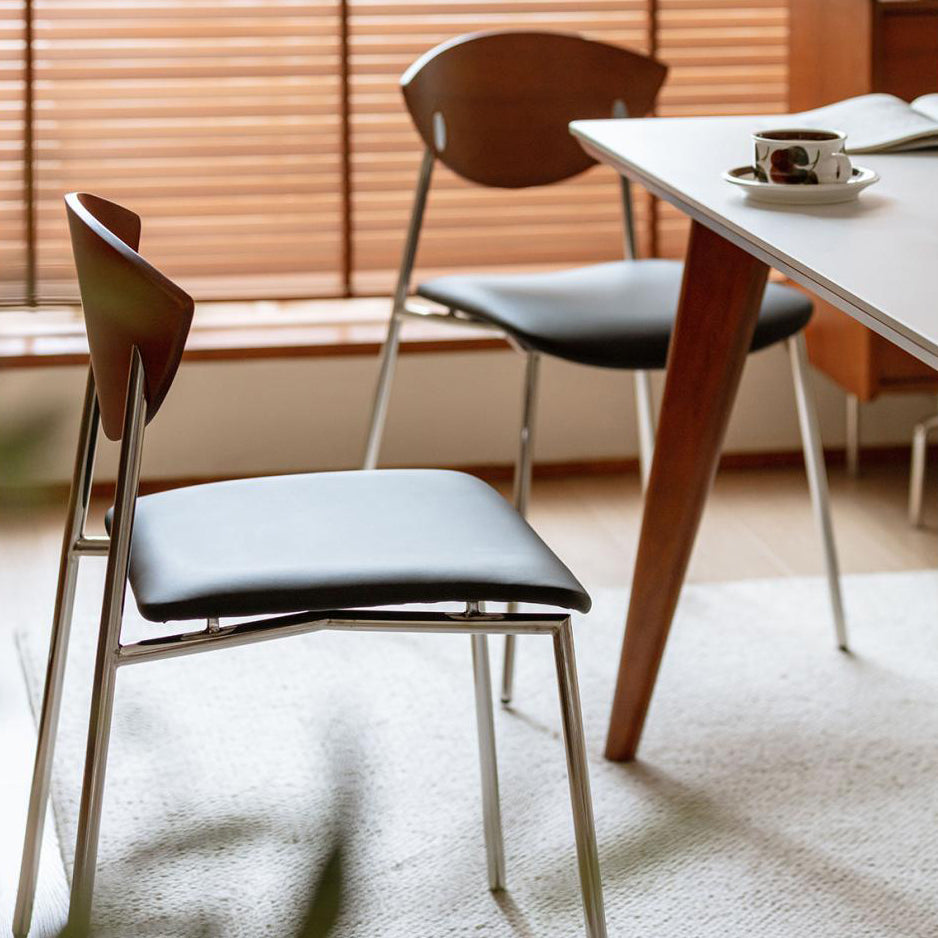 Contemporary Retro Square Flying Bird Chair PU Leather Bent Plywood Iron Dining Chair Backrest For Dining Room