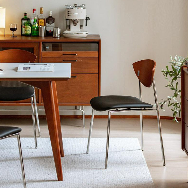 Contemporary Retro Square Flying Bird Chair PU Leather Bent Plywood Iron Dining Chair Backrest For Dining Room