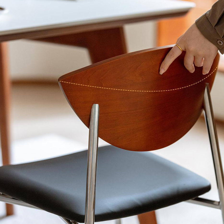 Contemporary Retro Square Flying Bird Chair PU Leather Bent Plywood Iron Dining Chair Backrest For Dining Room