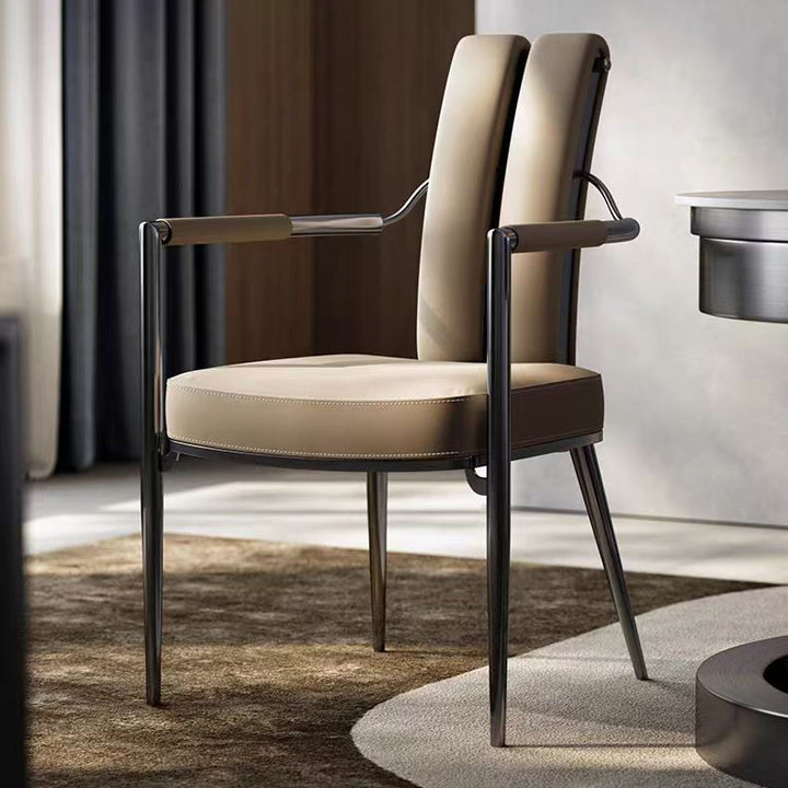 Chaise de salle à manger contemporaine nordique carrée en cuir microfibre rembourré avec dossier en acier inoxydable 
