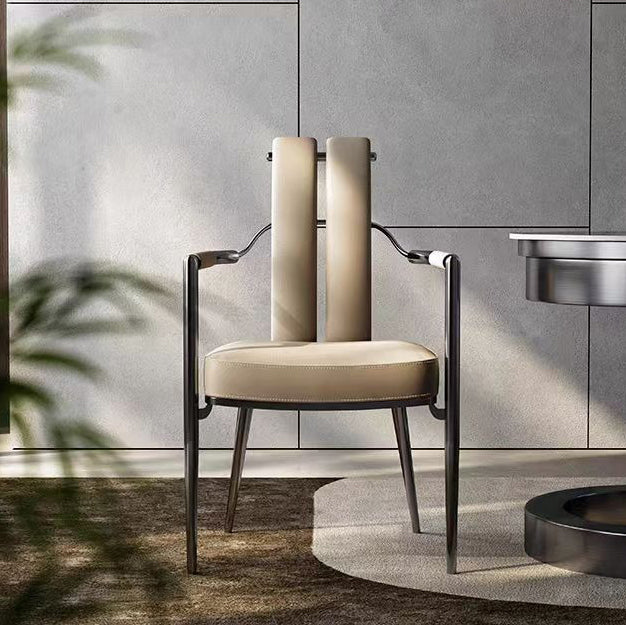 Chaise de salle à manger contemporaine nordique carrée en cuir microfibre rembourré avec dossier en acier inoxydable 