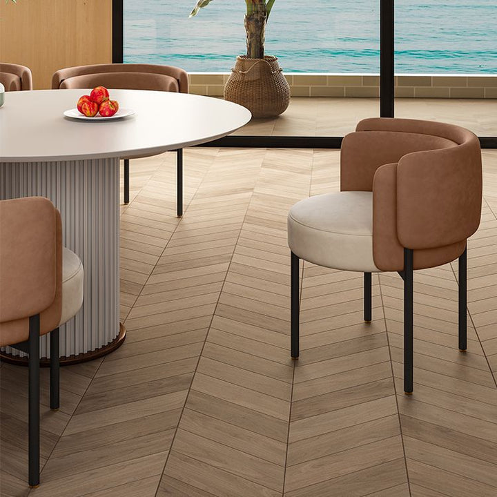 Contemporary Nordic Round Upholstered Velvet Carbon Steel Dining Chair Backrest For Living Room