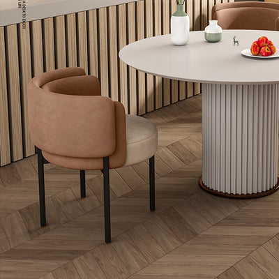 Silla de comedor contemporánea nórdica redonda tapizada en terciopelo con respaldo de acero al carbono para sala de estar 