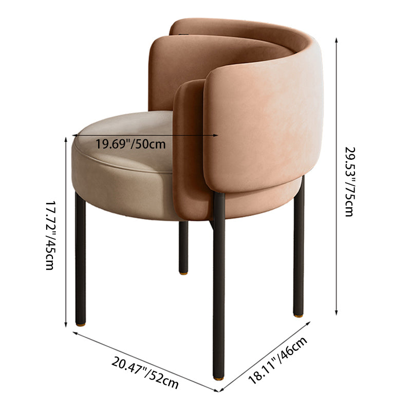 Silla de comedor contemporánea nórdica redonda tapizada en terciopelo con respaldo de acero al carbono para sala de estar 
