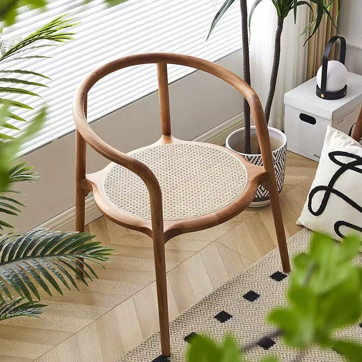 Chaise de salle à manger en rotin en bois de frêne rond traditionnel chinois avec dossier pour salle à manger 