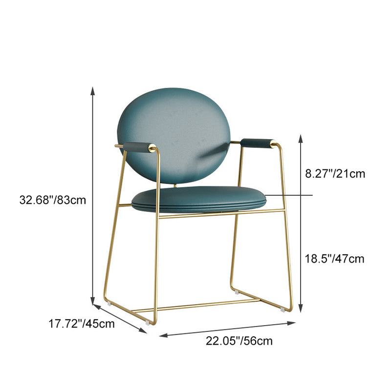 Contemporary Nordic Round Upholstered Leather Titanium Frame Dining Chair Backrest For Dining Room
