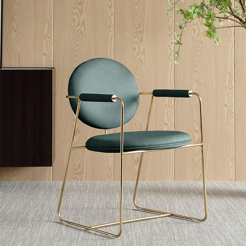 Contemporary Nordic Round Upholstered Leather Titanium Frame Dining Chair Backrest For Dining Room