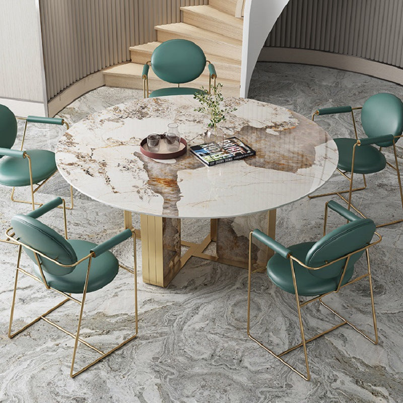 Contemporary Nordic Round Upholstered Leather Titanium Frame Dining Chair Backrest For Dining Room