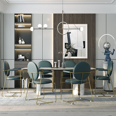 Contemporary Nordic Round Upholstered Leather Titanium Frame Dining Chair Backrest For Dining Room