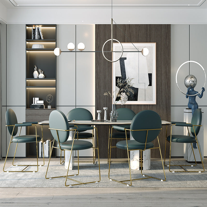 Contemporary Nordic Round Upholstered Leather Titanium Frame Dining Chair Backrest For Dining Room