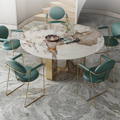 Contemporary Nordic Round Upholstered Leather Titanium Frame Dining Chair Backrest For Dining Room