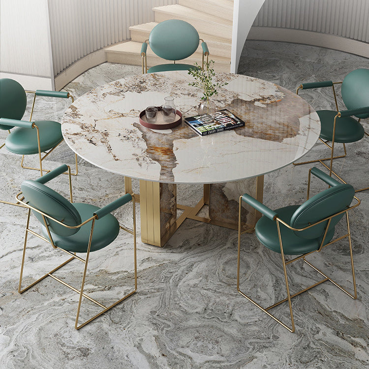 Contemporary Nordic Round Upholstered Leather Titanium Frame Dining Chair Backrest For Dining Room