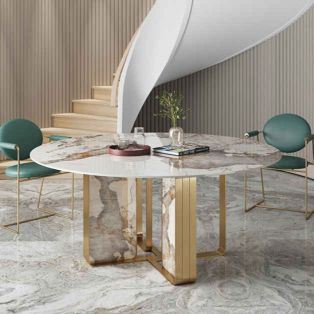 Contemporary Nordic Round Upholstered Leather Titanium Frame Dining Chair Backrest For Dining Room