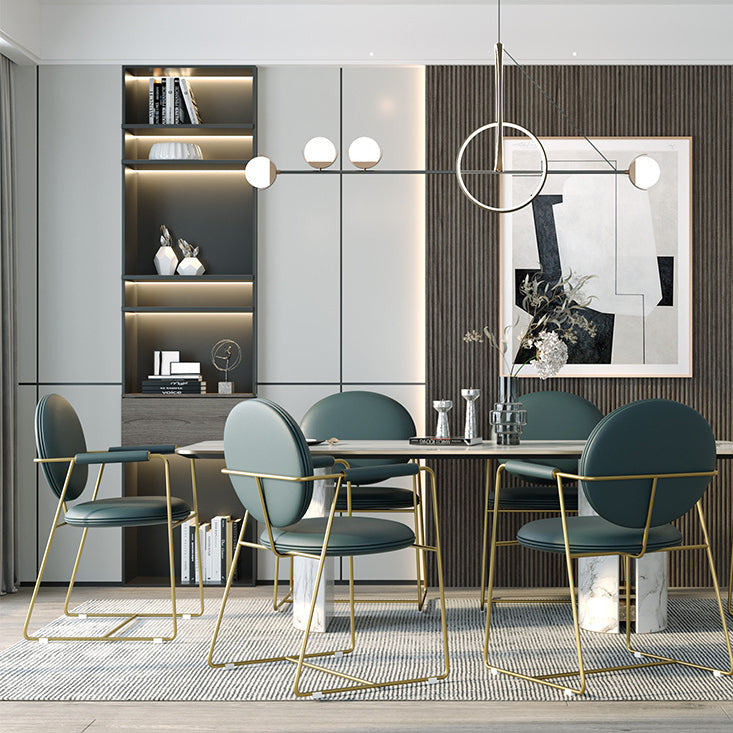 Contemporary Nordic Round Upholstered Leather Titanium Frame Dining Chair Backrest For Dining Room