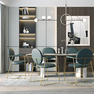 Contemporary Nordic Round Upholstered Leather Titanium Frame Dining Chair Backrest For Dining Room