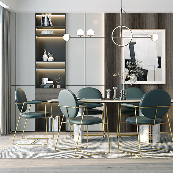 Contemporary Nordic Round Upholstered Leather Titanium Frame Dining Chair Backrest For Dining Room