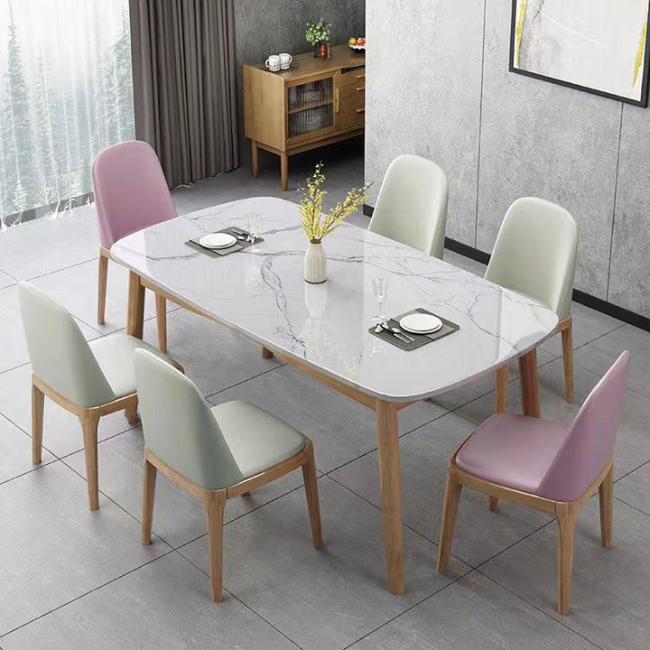 Moderner nordischer quadratischer Esszimmerstuhl mit Polsterung aus Mikrofaserleder, Rückenlehne aus Kautschukholz, für das Wohnzimmer 