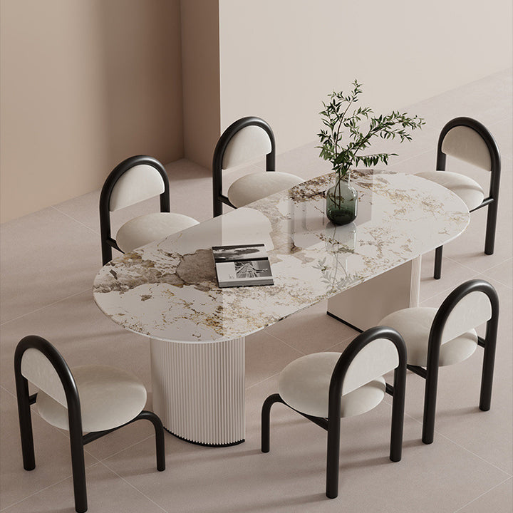 Chaise de salle à manger contemporaine nordique ronde en velours rembourré avec cadre en métal pour salle à manger 