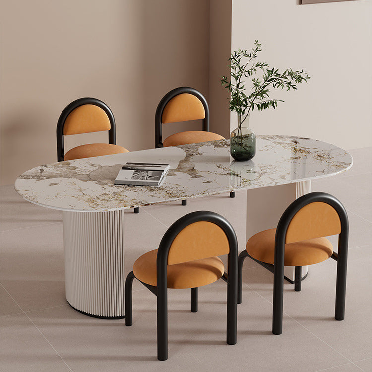 Chaise de salle à manger contemporaine nordique ronde en velours rembourré avec cadre en métal pour salle à manger 