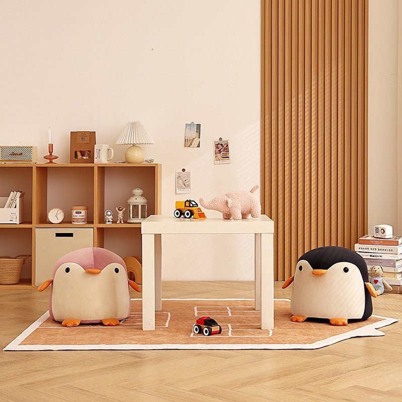 Contemporary Creative Kids Penguin Velvet Solid Wood Low Stool For Living Room
