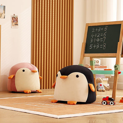 Contemporary Creative Kids Penguin Velvet Solid Wood Low Stool For Living Room