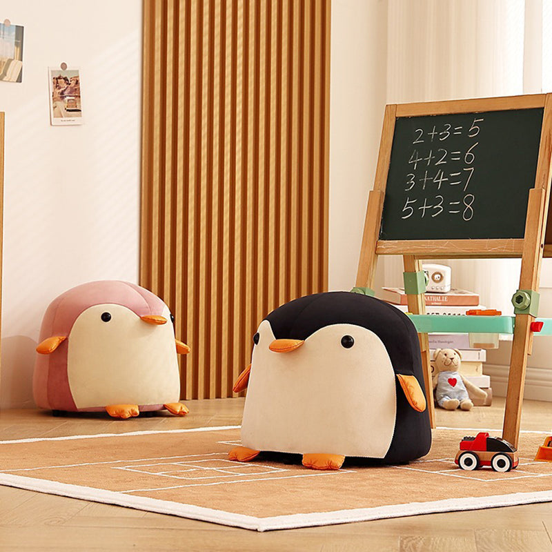 Contemporary Creative Kids Penguin Velvet Solid Wood Low Stool For Living Room
