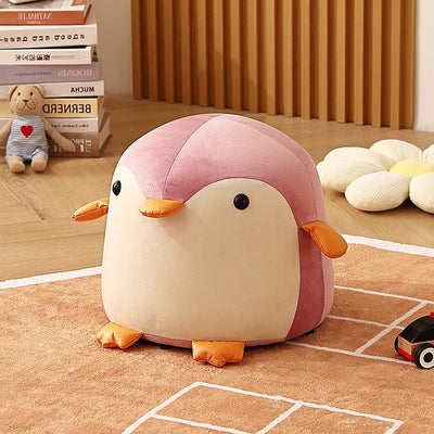Contemporary Creative Kids Penguin Velvet Solid Wood Low Stool For Living Room