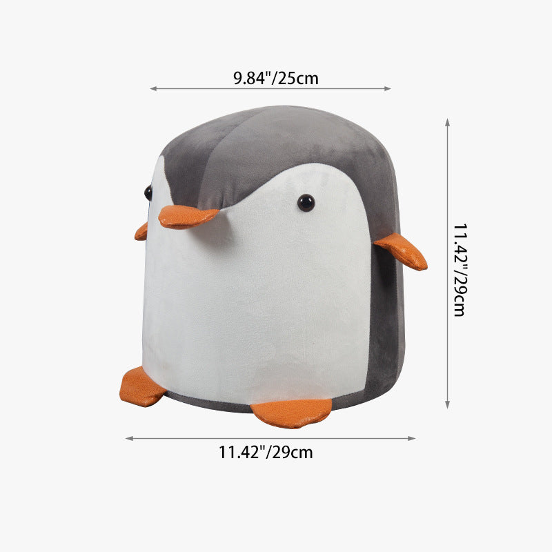 Contemporary Creative Kids Penguin Velvet Solid Wood Low Stool For Living Room