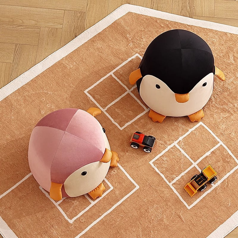 Contemporary Creative Kids Penguin Velvet Solid Wood Low Stool For Living Room