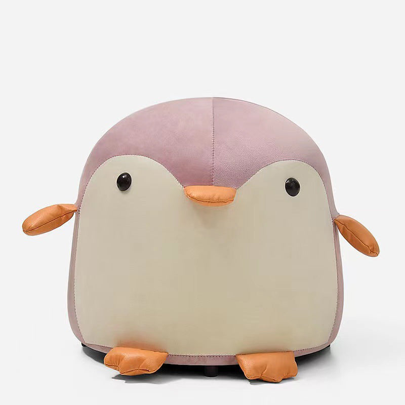 Contemporary Creative Kids Penguin Velvet Solid Wood Low Stool For Living Room