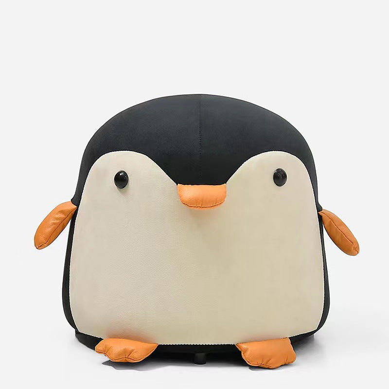 Contemporary Creative Kids Penguin Velvet Solid Wood Low Stool For Living Room