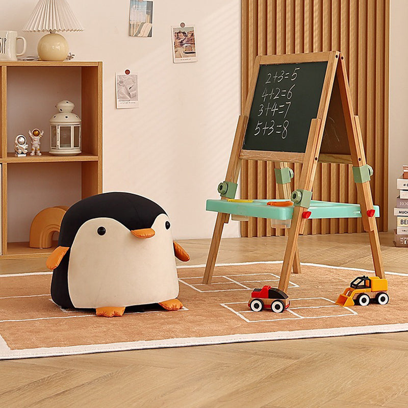 Contemporary Creative Kids Penguin Velvet Solid Wood Low Stool For Living Room