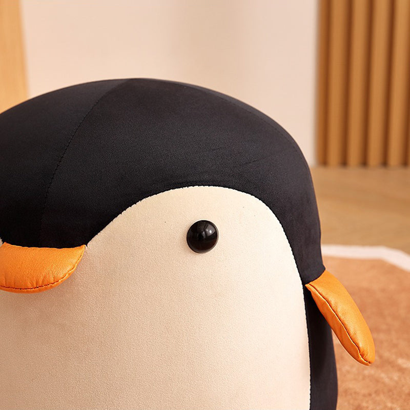 Contemporary Creative Kids Penguin Velvet Solid Wood Low Stool For Living Room