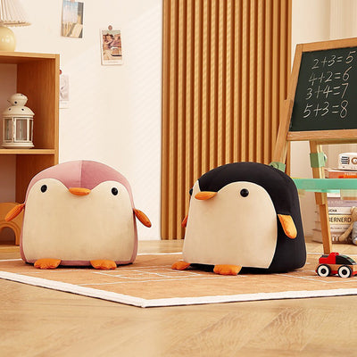 Contemporary Creative Kids Penguin Velvet Solid Wood Low Stool For Living Room