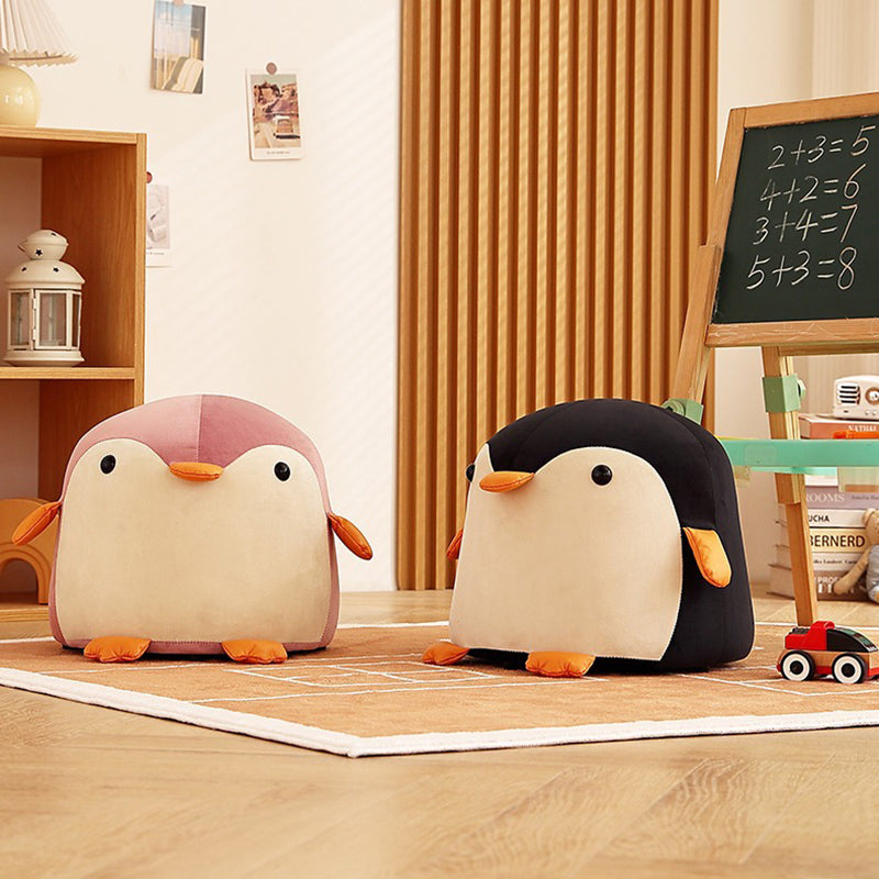 Contemporary Creative Kids Penguin Velvet Solid Wood Low Stool For Living Room