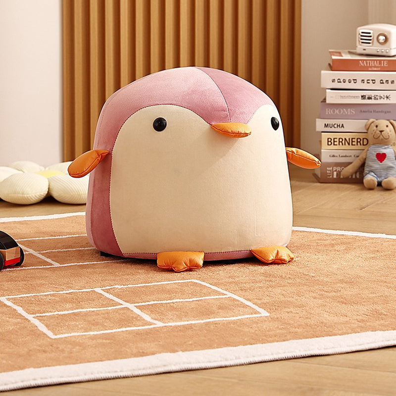 Contemporary Creative Kids Penguin Velvet Solid Wood Low Stool For Living Room