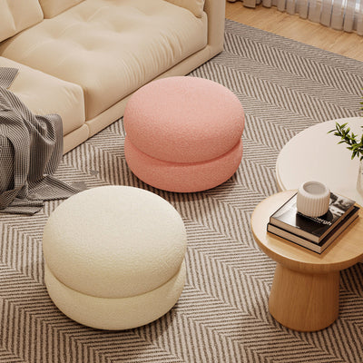 Contemporary Creative Multi-Level Round Lambswool Solid Wood Frame Low Stool For Living Room