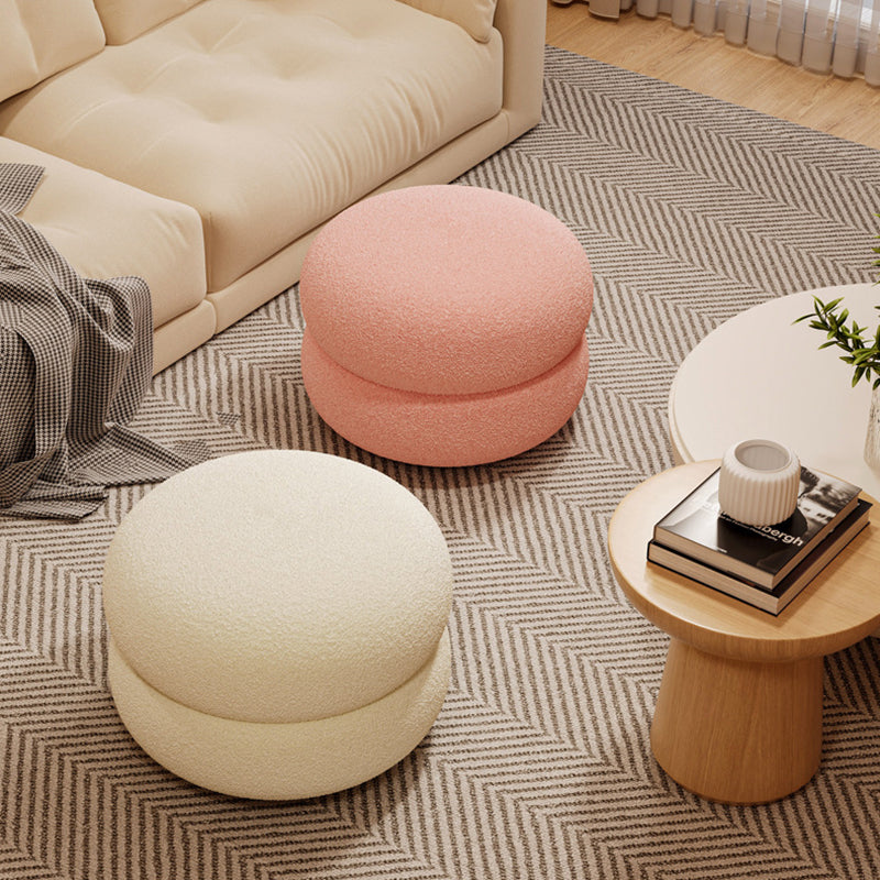 Contemporary Creative Multi-Level Round Lambswool Solid Wood Frame Low Stool For Living Room